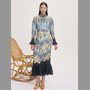 Alemais Madalena Linen Midi Dress Size 4 US